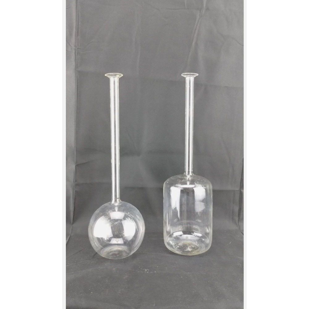 Vintage Hand Blown Glass Lab Scientific Apothecary Bottles Long Neck Set‎ of 2